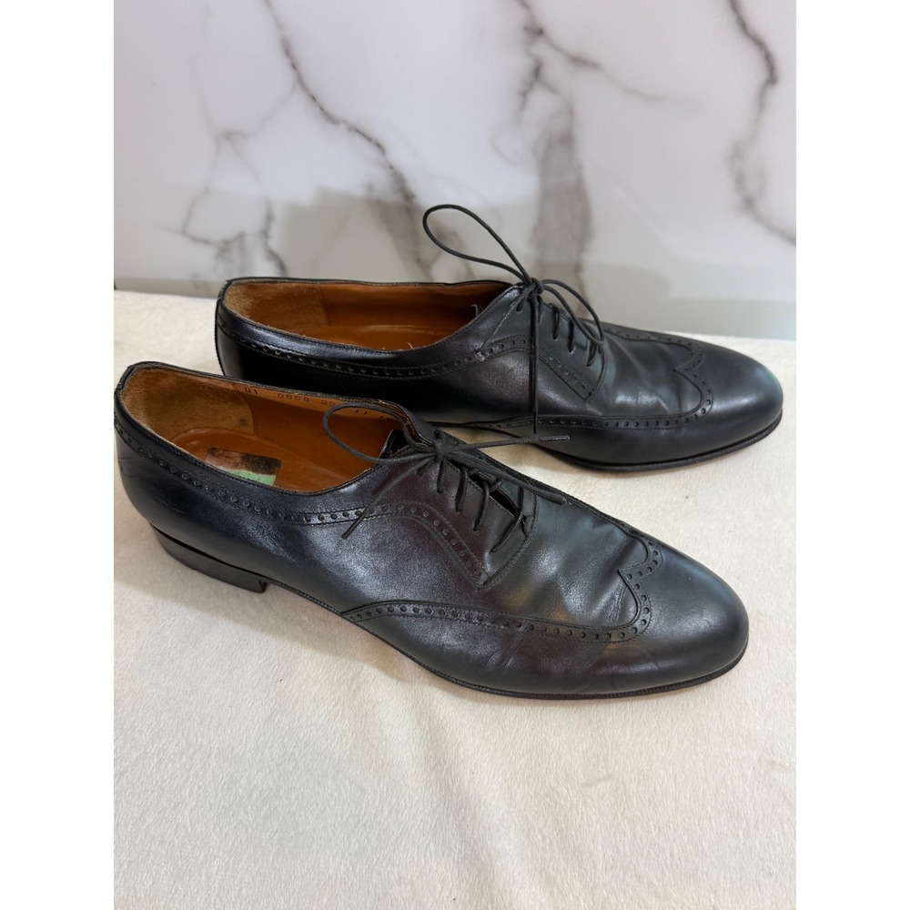 Salvatore Ferragamo Studio Men's 11 D Black Leather Wingtip Oxford Dress Shoes